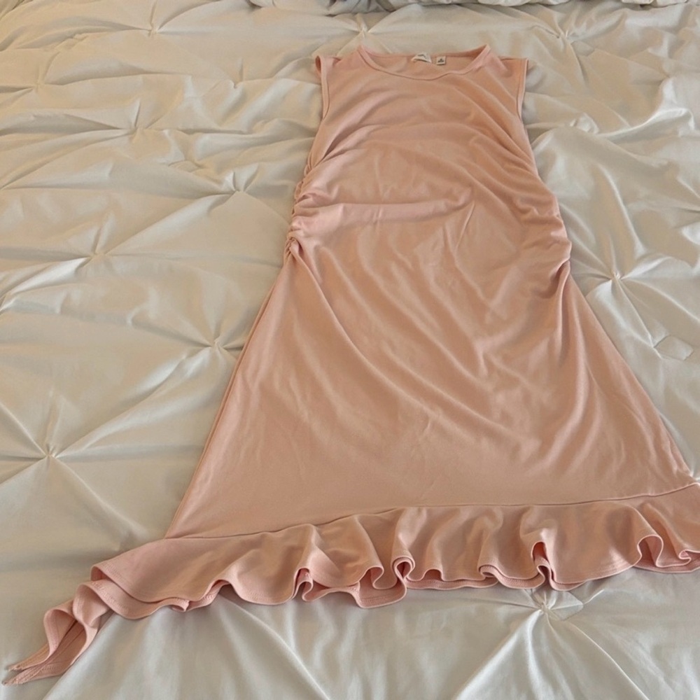Wilfred Blush Asymmetrical Dress with Ruffled Hem